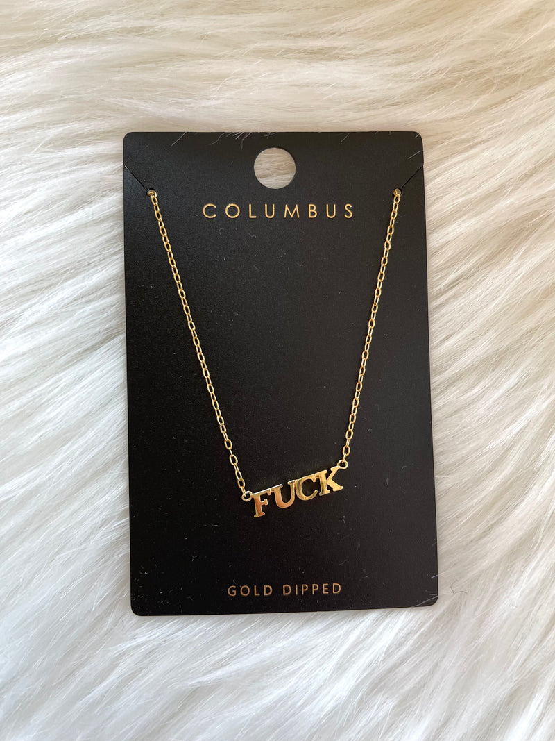 Block Letter "Fuck" Necklace Gold