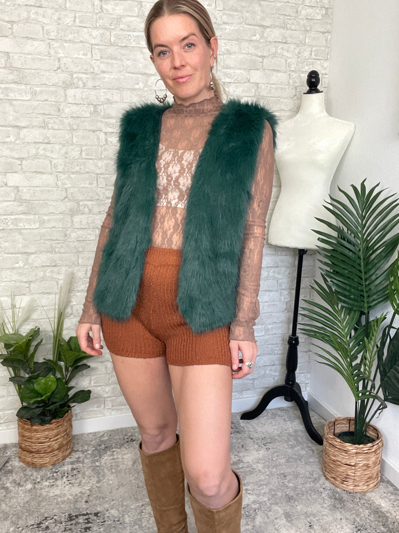 Rochelle Fuzzy Vest Green