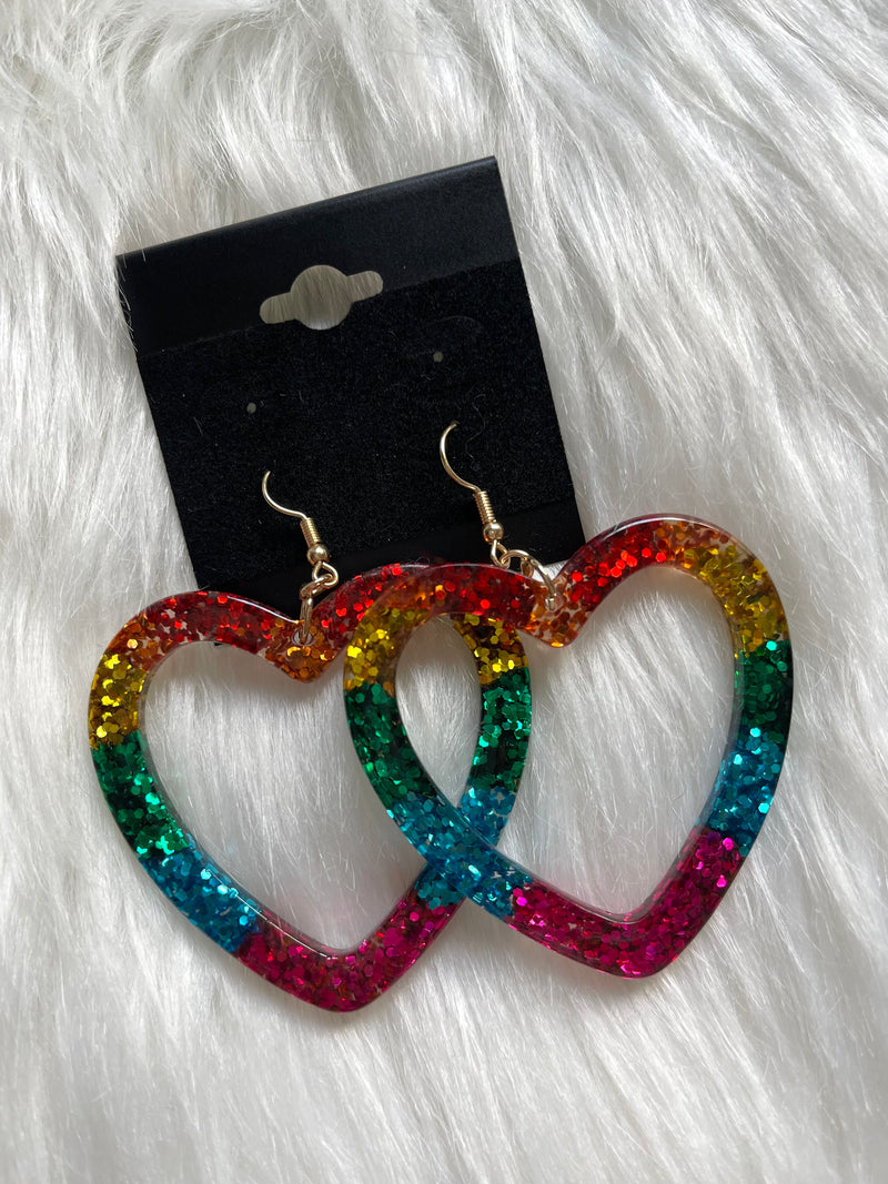 Rainbow Glitter Heart Earring