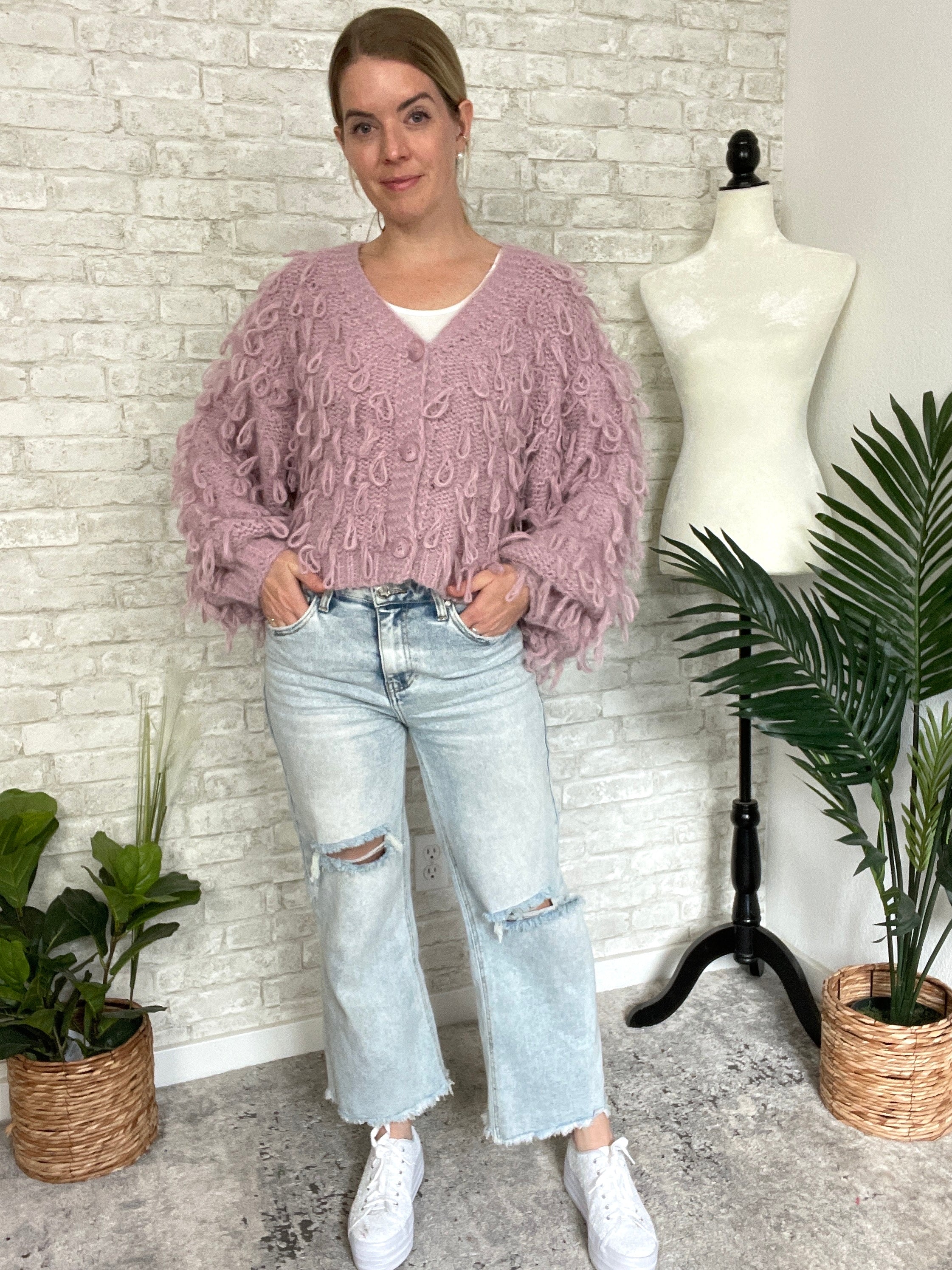 Lilac sales shaggy cardigan