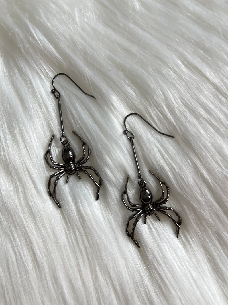 Spider Gun Metal Earrings