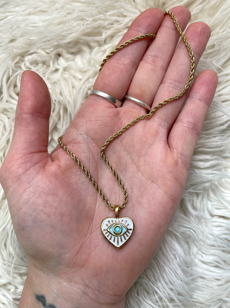 Evil Eye Enamel + Gold Pendant