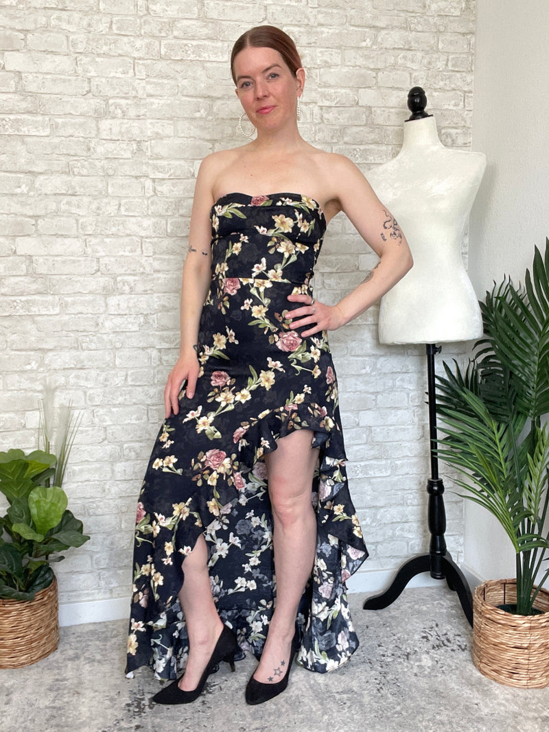 Valiq Black Floral Satin Dress