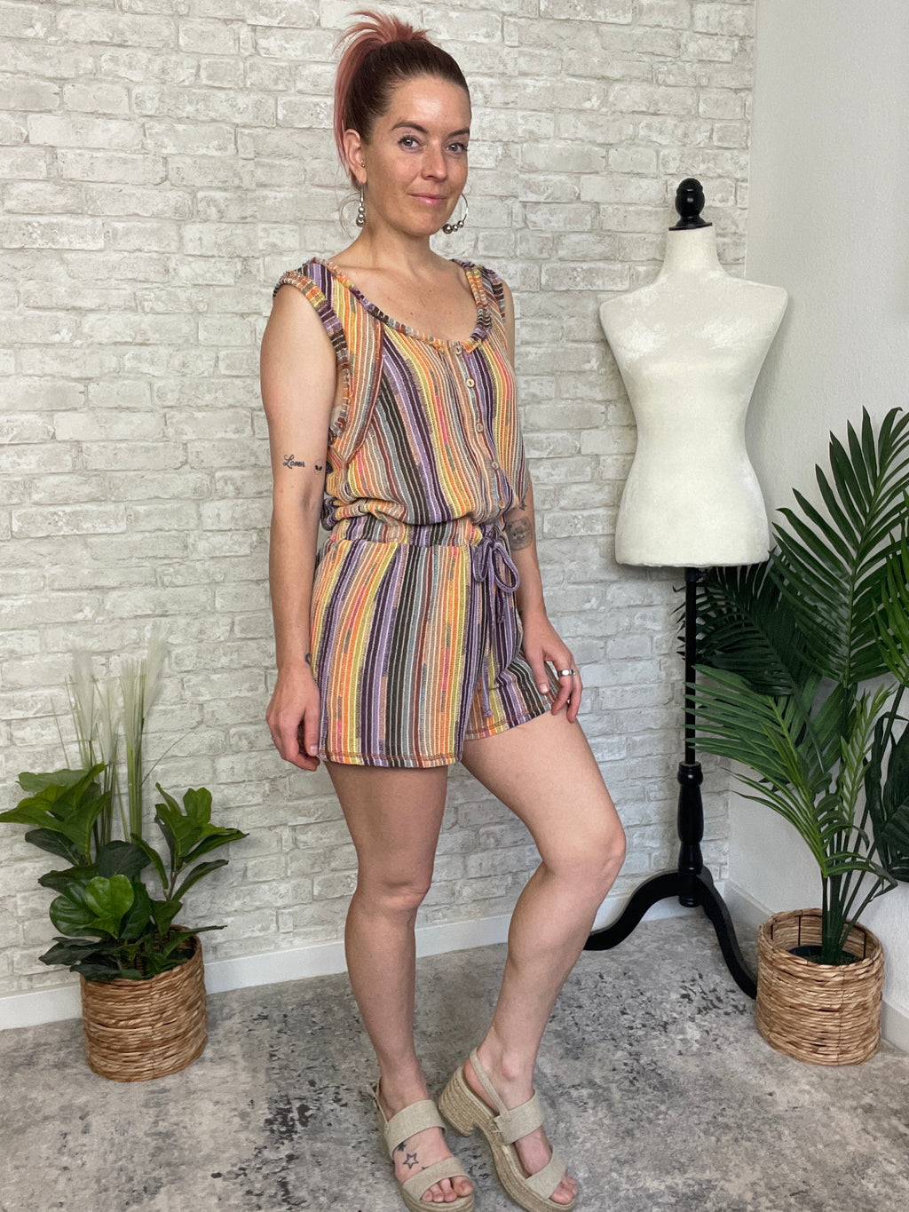 Knit Neutral Rainbow Romper