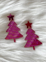 Pink Acrylic Christmas Tree Earring