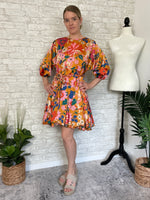 Golden Floral Satin Dress