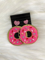 Pink Sprinkle Donut Earrings