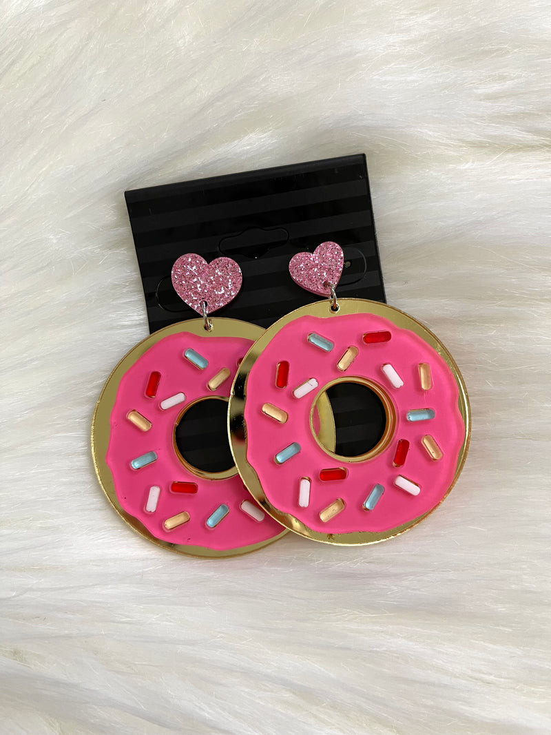 Pink Sprinkle Donut Earrings
