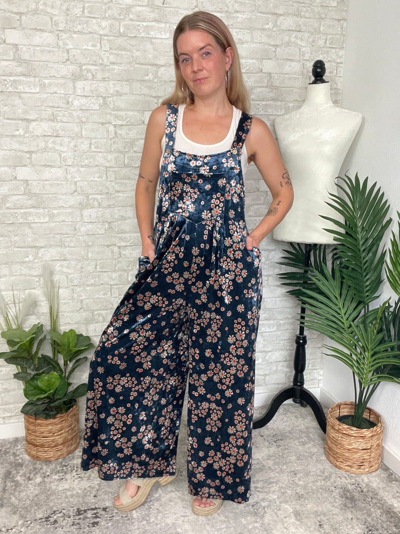 Daisy Navy Velvet Overall