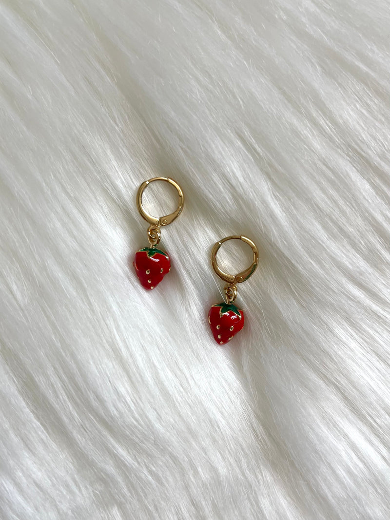 Strawberry Mini Gold Hoops