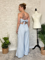 Plumeria Blue Strapless Woven Jumpsuit