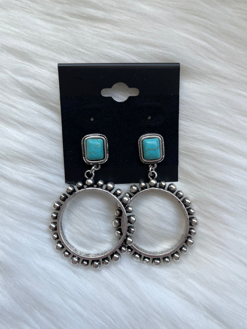 Turquoise Drop Down Hoop Earrings