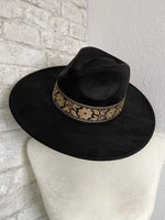 Willa Flower Band Black Wide Brim