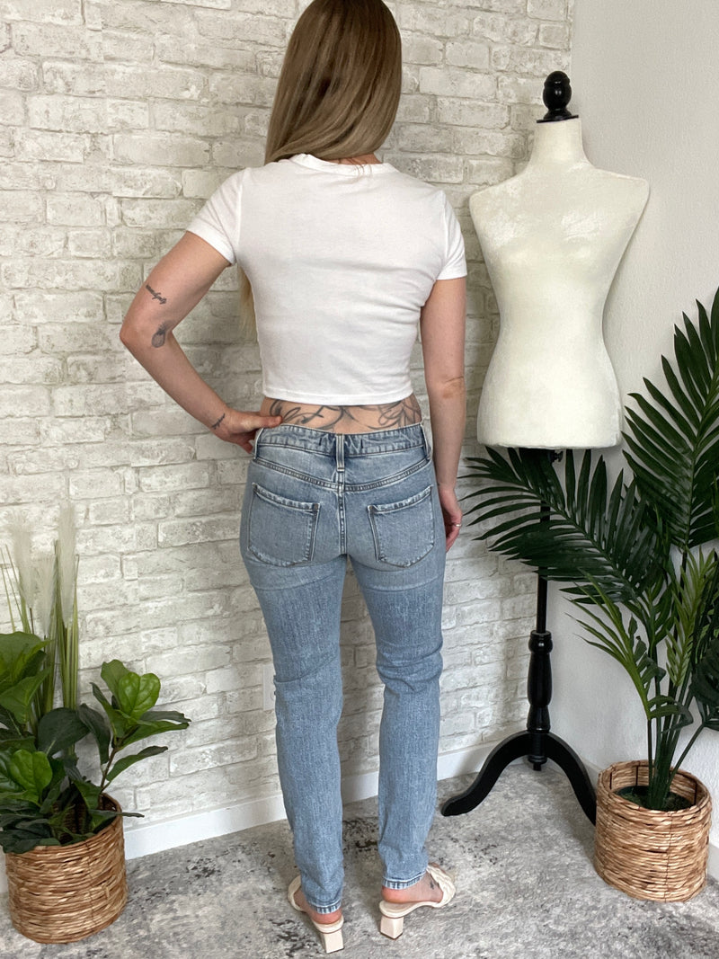 Mid-rise Distressed Girlfriend Slim Fit Denim