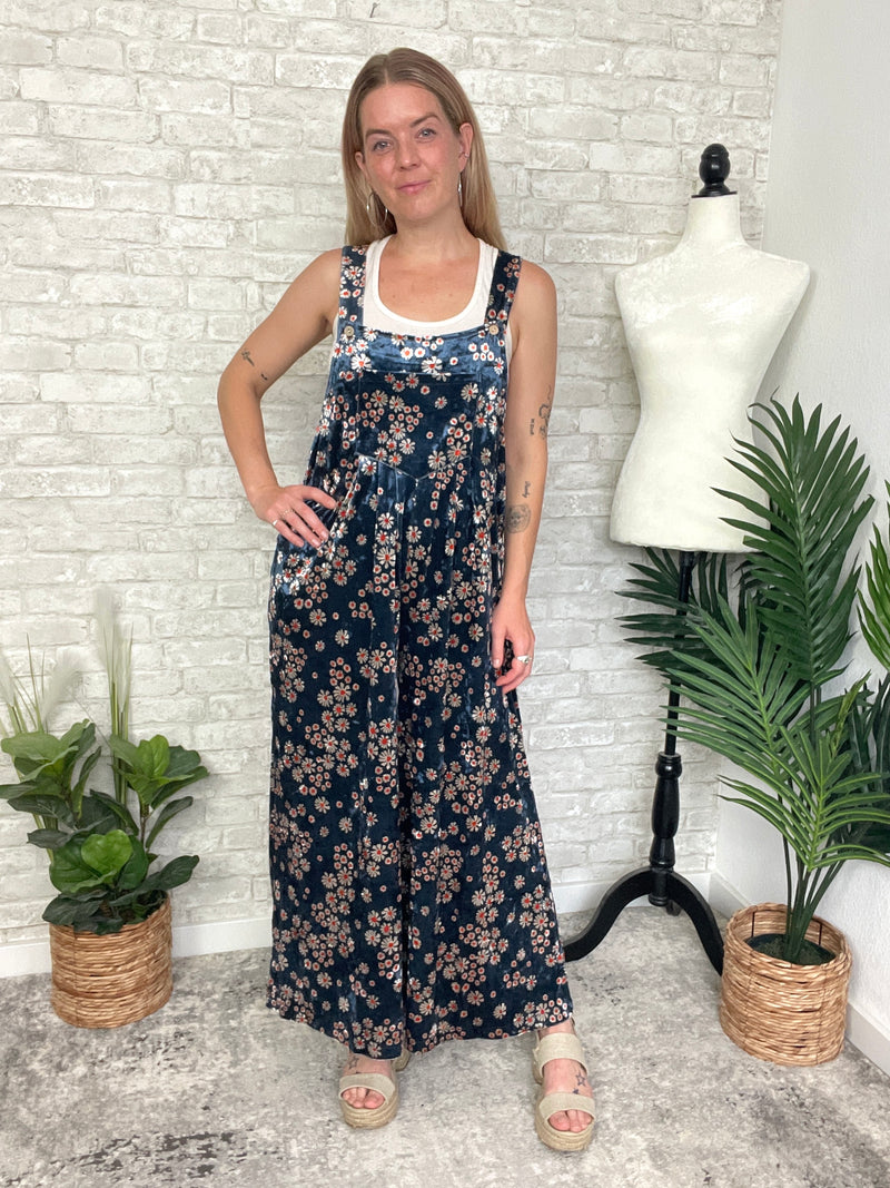 Daisy Navy Velvet Overall