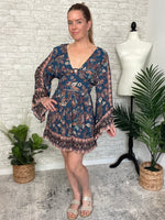 Mirabelle Teal Long Sleeve Mini Dress