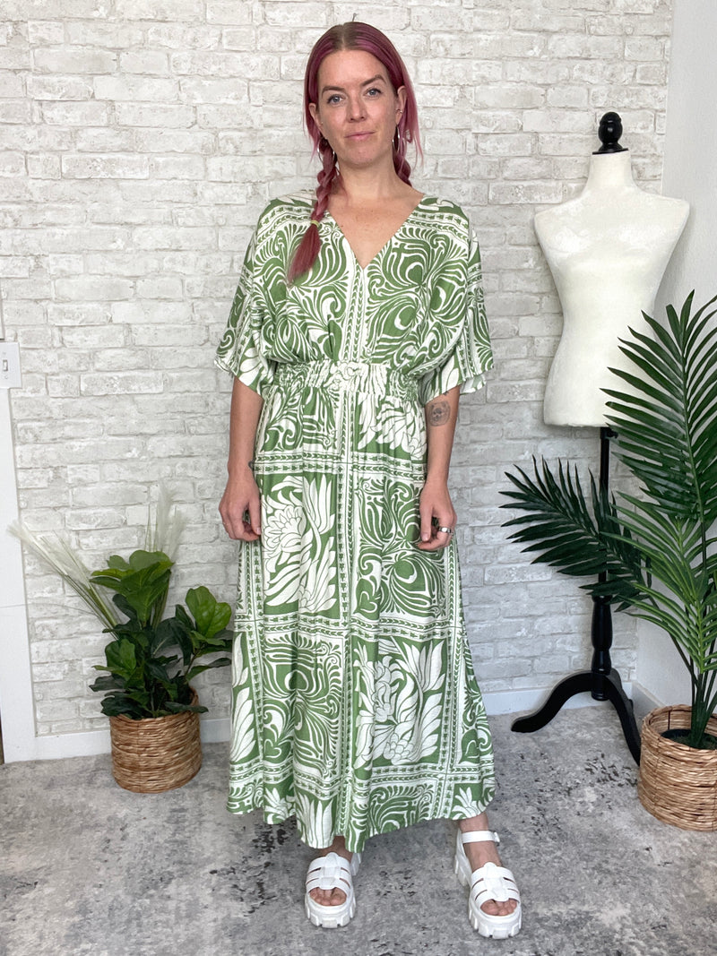 Flor Green Maxi Kimono Dress