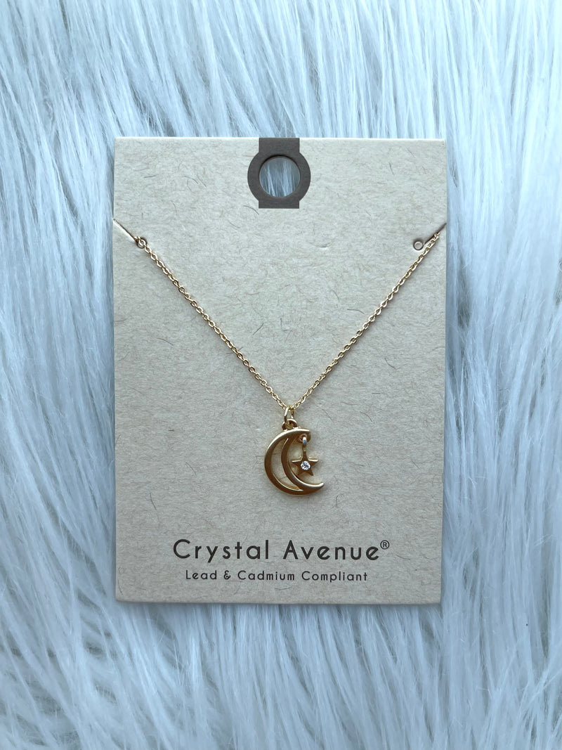 Star+Moon Pendant Necklace Gold