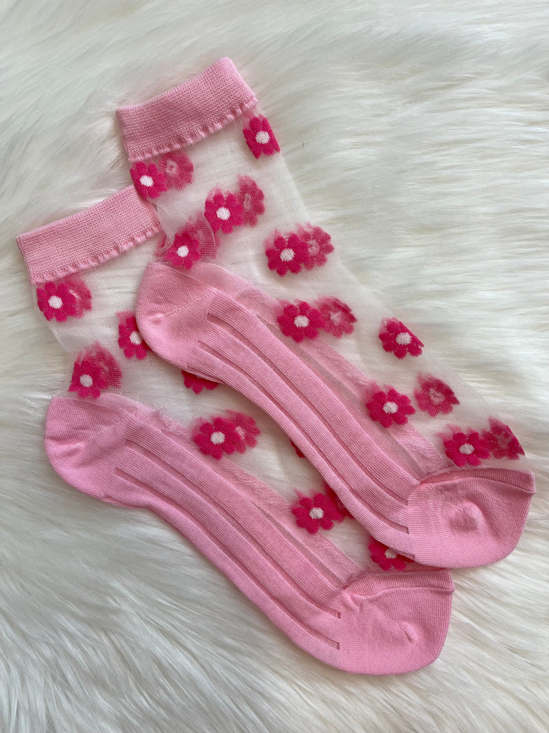 Sheer Floral Socks - Pink