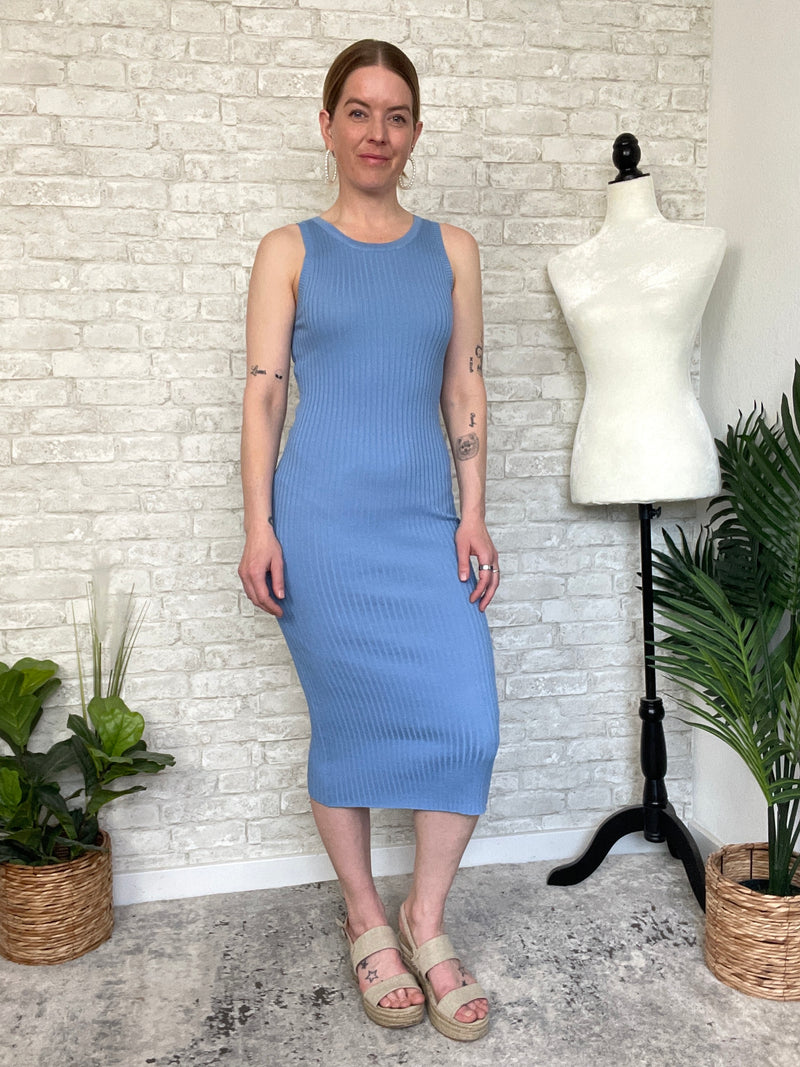 Plume Ribbed Dress Blue