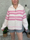 Zelda Zip Up Knit Cardigan - Pink Combo