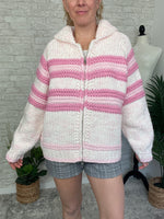 Zelda Zip Up Knit Cardigan - Pink Combo