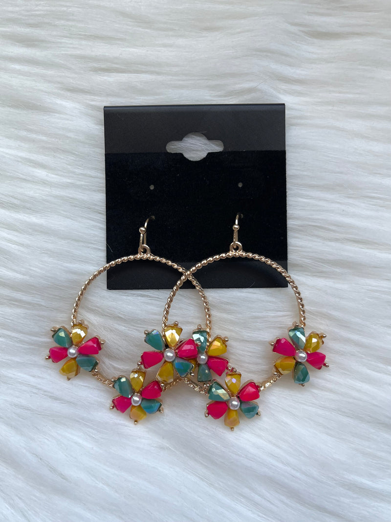 Gold + Colorful Floral Rhinestone Earring