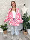 Millie Checker Print Cardigan Pink