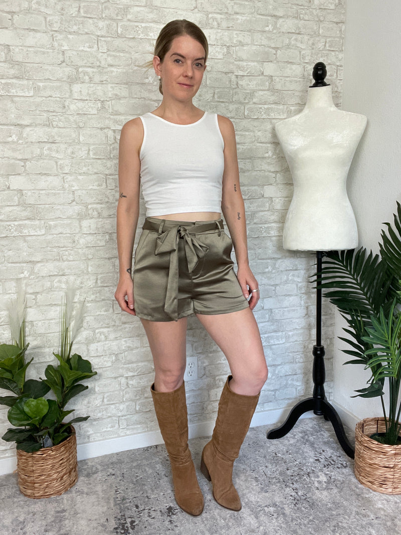 Jones Satin Olive Suit Set Bottoms