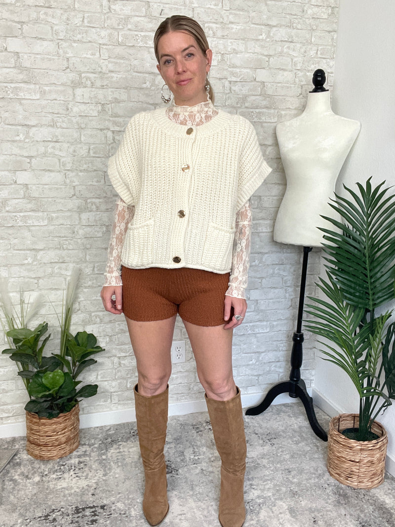 Lanny Short Sleeve Button-Up Cardigan Cream