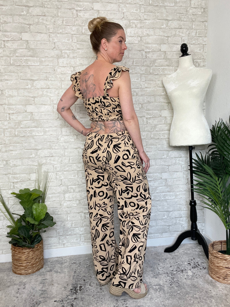 Thora Crop Top Abstract Khaki Print
