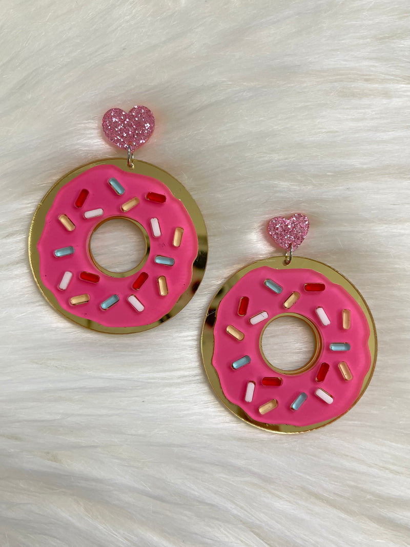Pink Sprinkle Donut Earrings