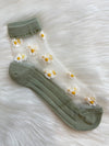 Sheer Floral Socks - Sage