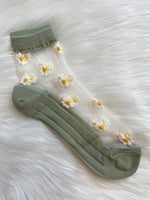 Sheer Floral Socks - Sage