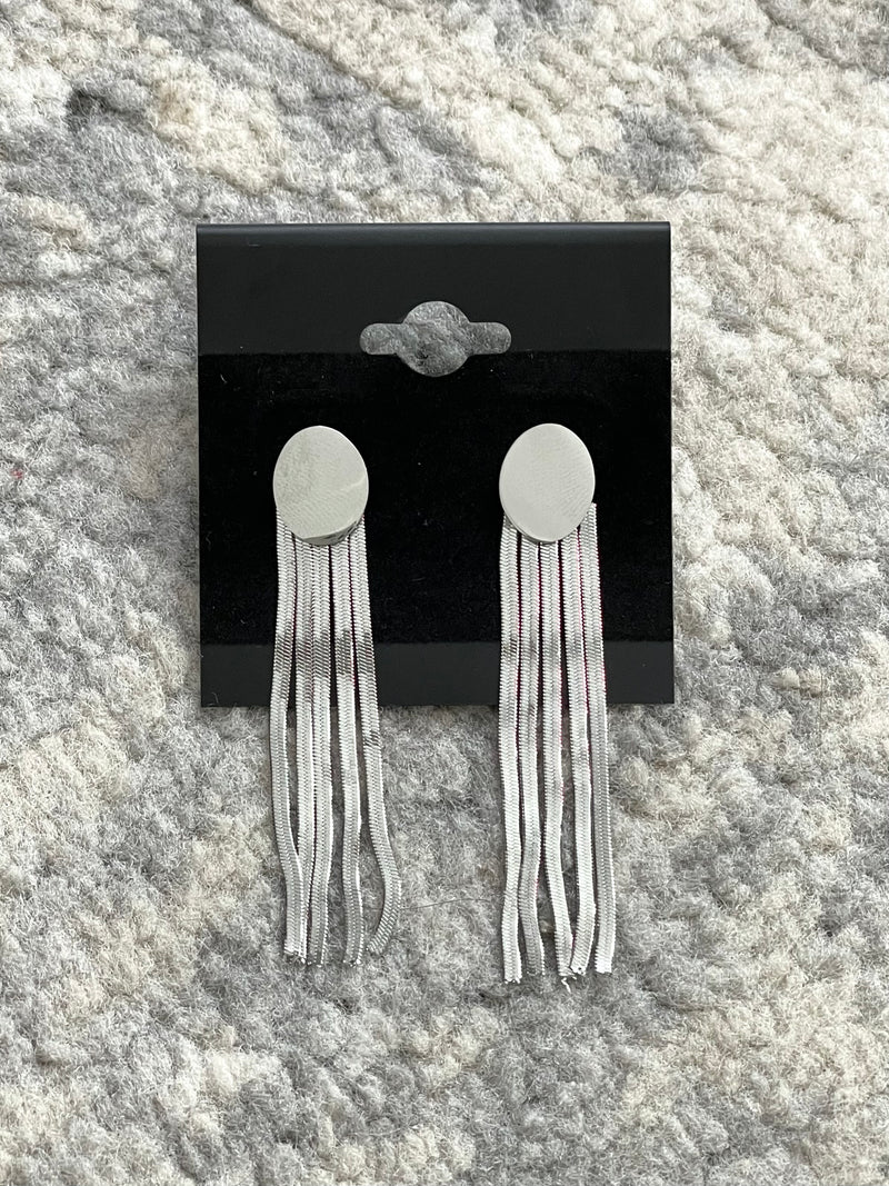 Oval Disc Snake Chain Earrings Silver
