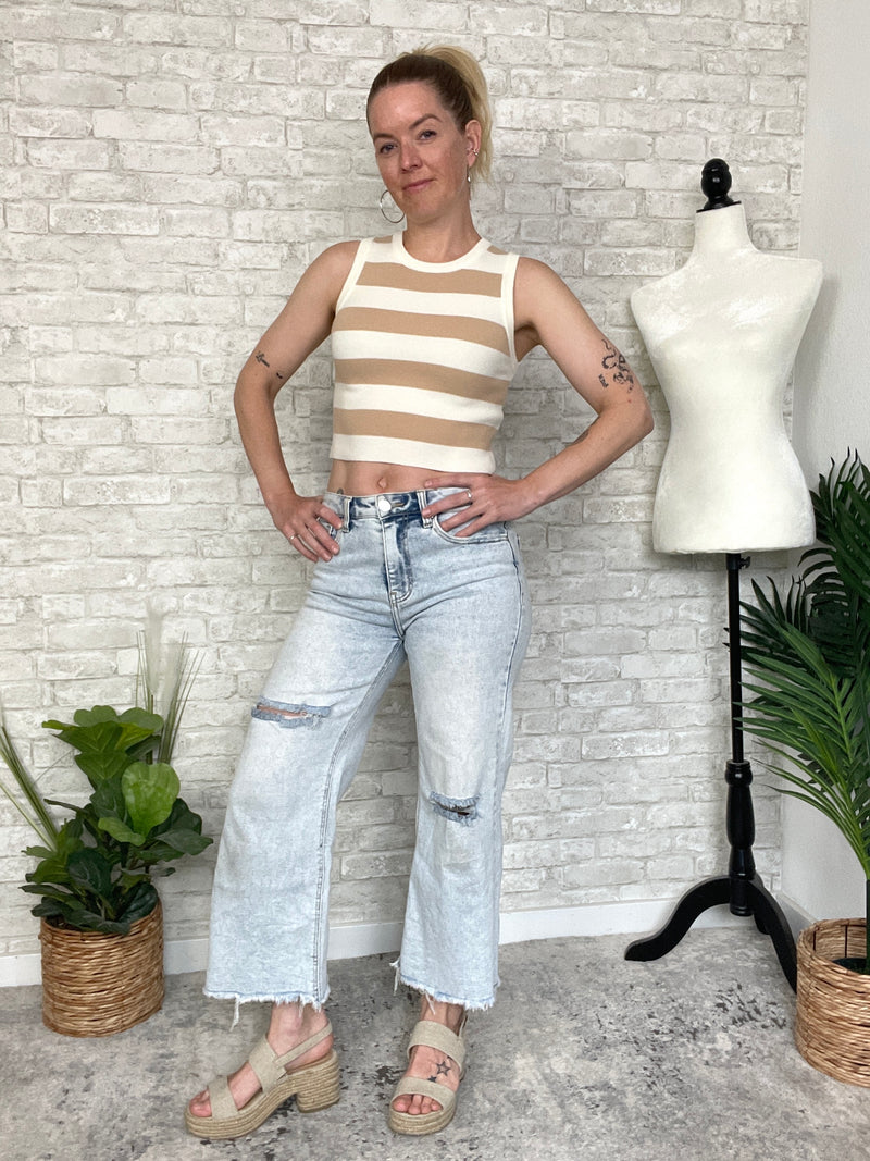 Kelly Taupe+Cream Stripe Tank