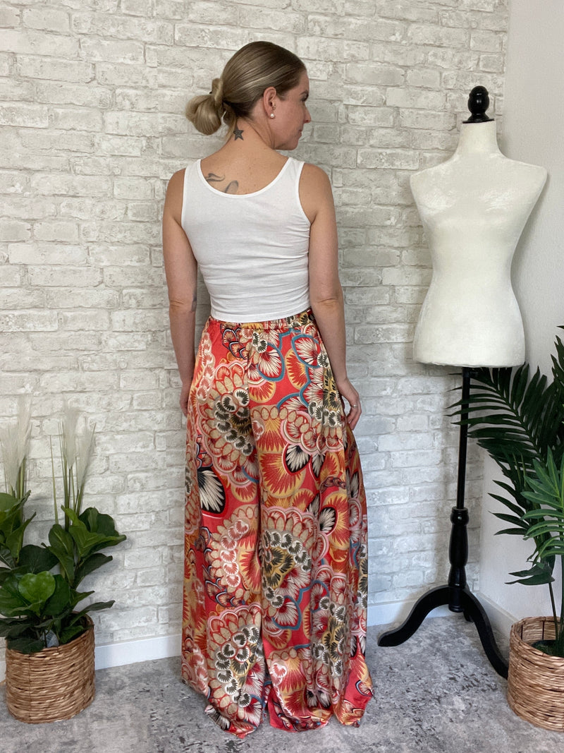 Kali Red Blossom Wide Leg Pants