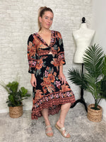 Madison Long Sleeve Twist Maxi Midnight Black+Ginger Floral
