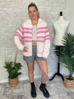 Zelda Zip Up Knit Cardigan - Pink Combo