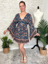 Mirabelle Teal Long Sleeve Mini Dress