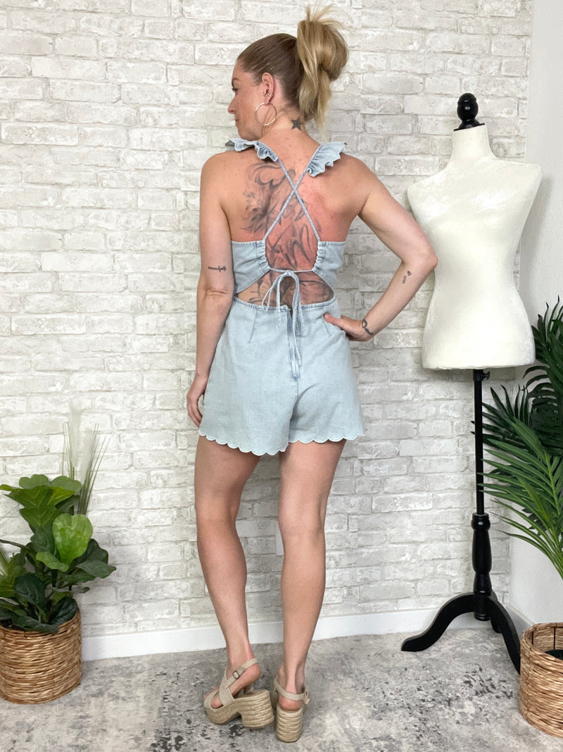 Shira Scallop Chambray Romper