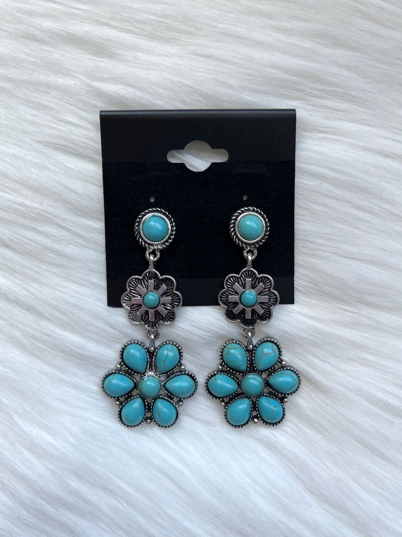 Turquoise Drop Down Flower Earrings