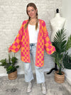 Millie Checker Print Cardigan Pink+Orange