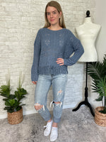 Maeve Tassel Knit Top Vintage Blue