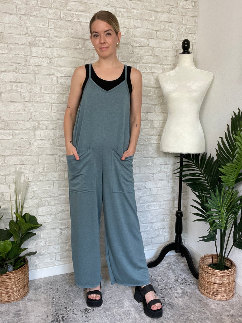 Elaine Full Length Blue Terrycloth Jumpsuit