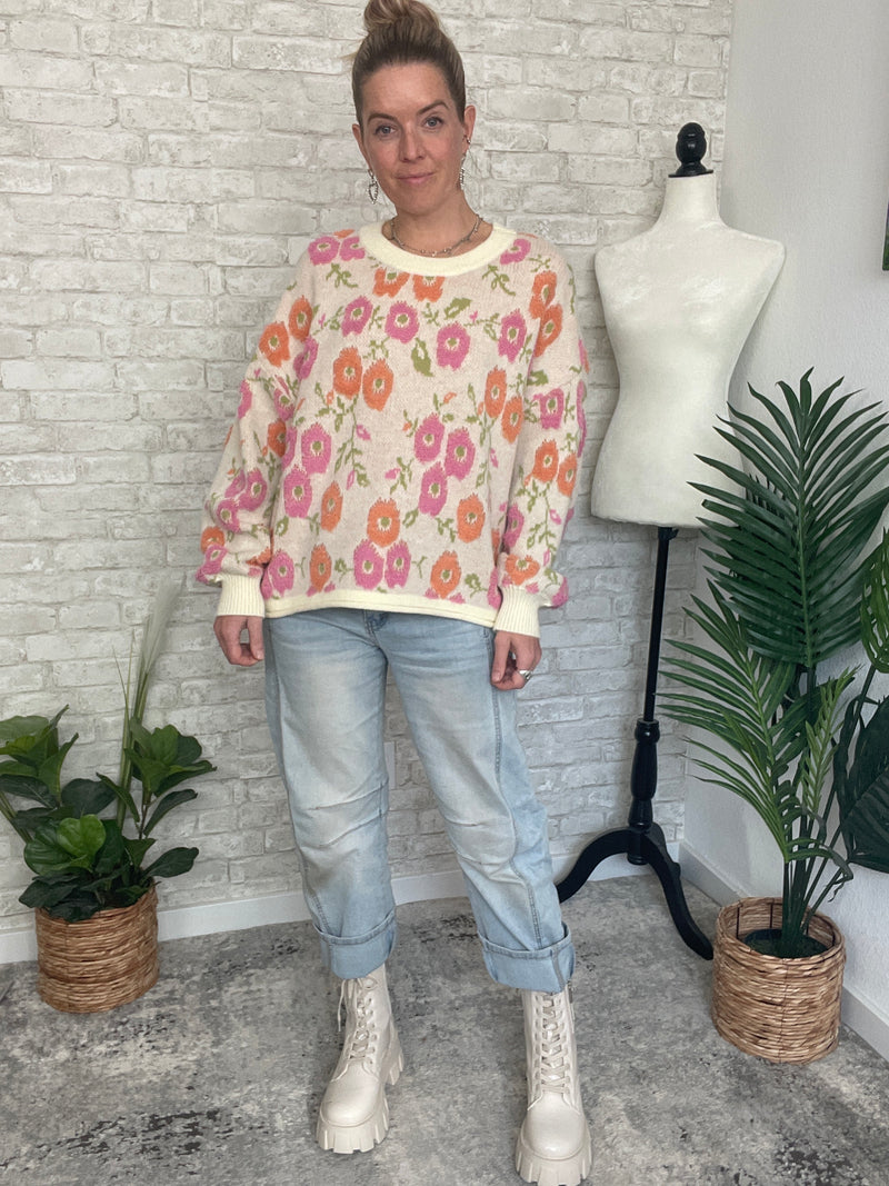 Tina Orange/Pink Floral Print Pullover