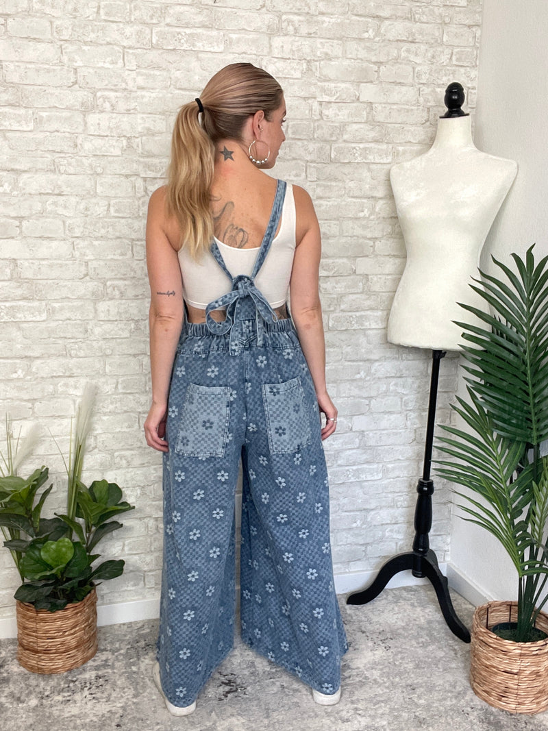 Flower Checker Print Overalls