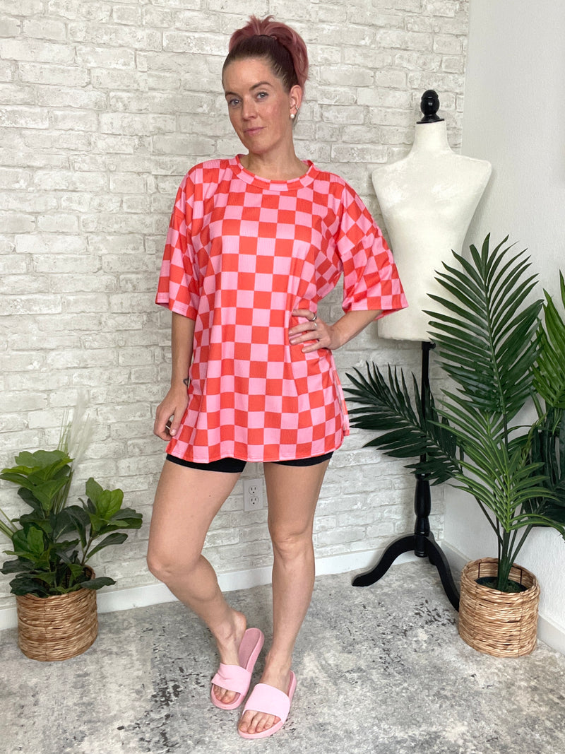 Becka Orange+Pink Checker Set Top