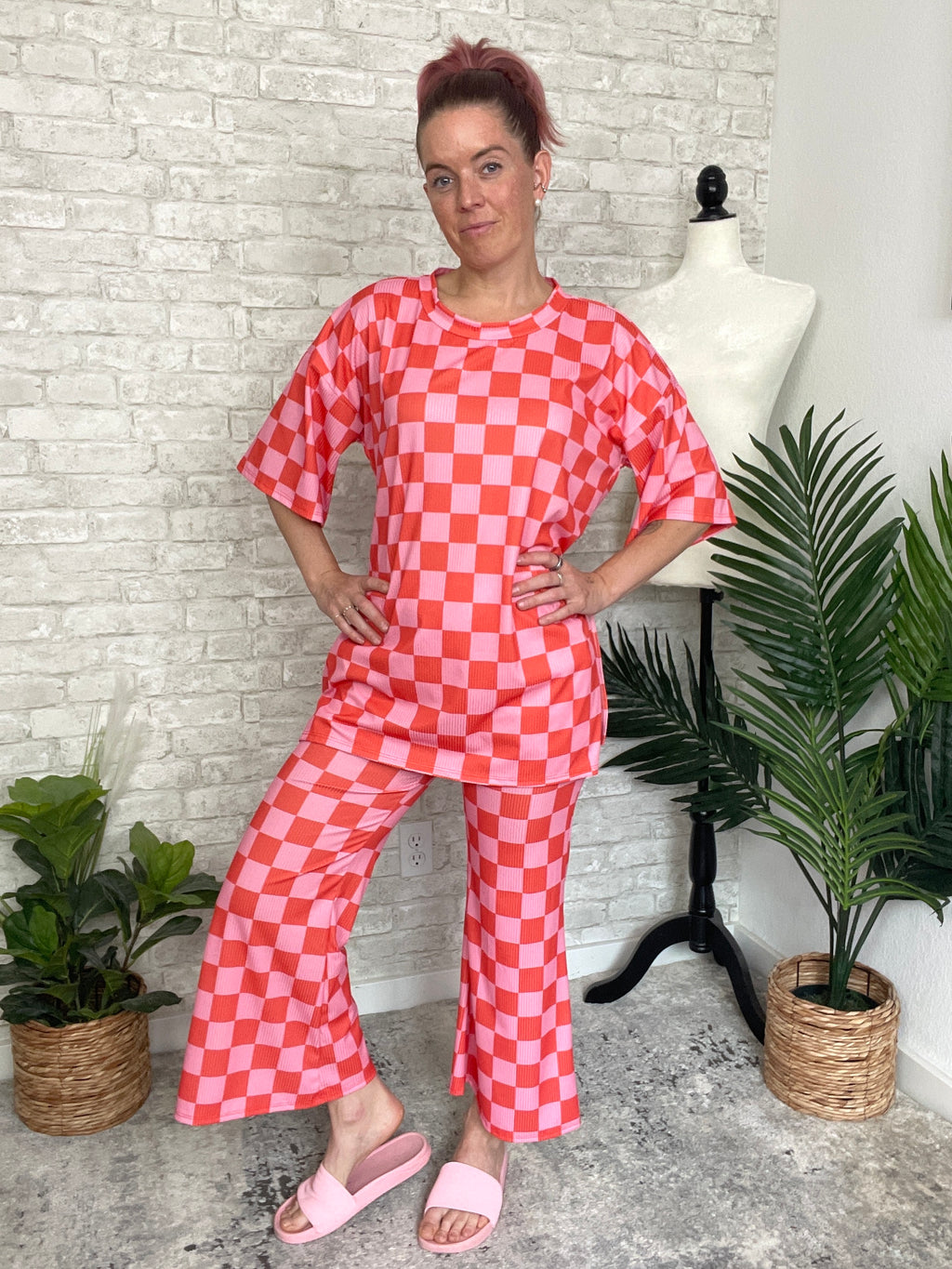 Becka Orange+Pink Checker Set Bottoms