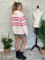 Zelda Zip Up Knit Cardigan - Pink Combo